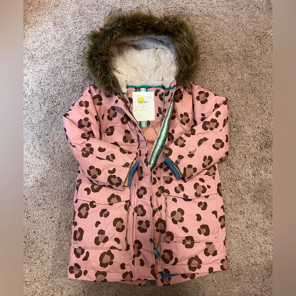 Mini Boden Pink Leopard Print Puffer Jacket Size 6-7 - Picture 2 of 6